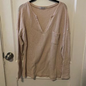 Pink Milly V Neck Waffle Top